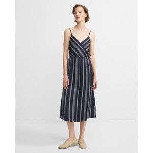 Theory Navy and White Striped Midi Dress
